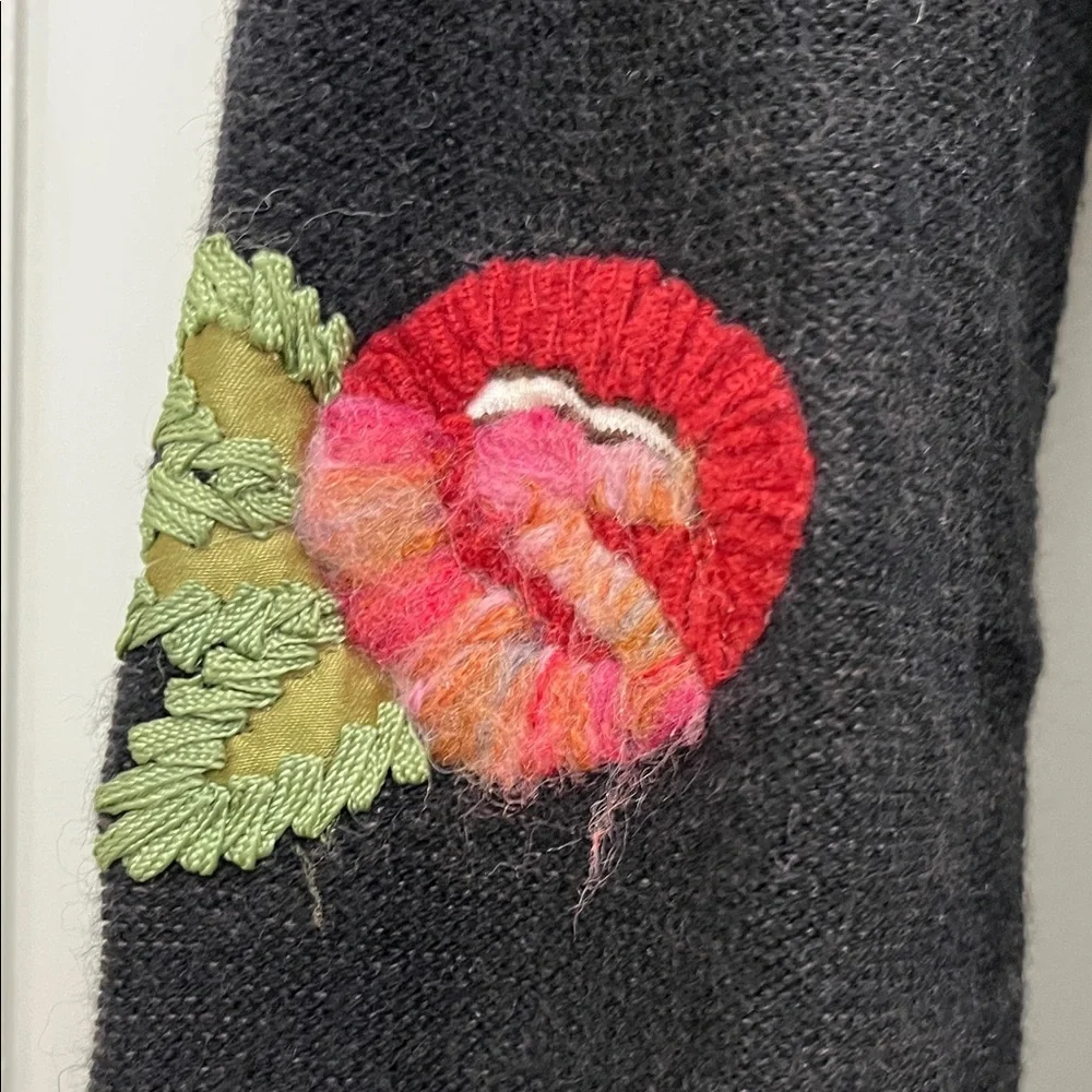 One Girl Who Black Floral Embroidered Full Front Zip Sweater - Size Small